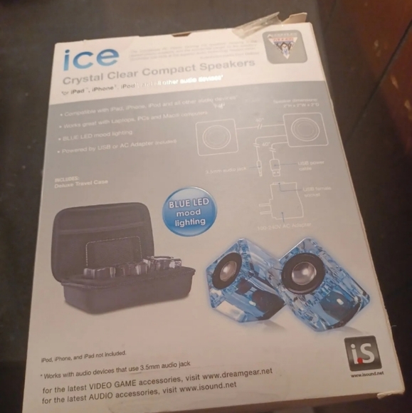 ICE CRYSTAL Clear Compact Mini Blue LED Mood Lighting cube speakers 4546 - Picture 2 of 4
